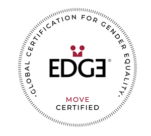 Ein rundes Logo von dem Edge Zertifikat, das für Gleichberechtigung am Arbeitsplatz verliehen wird.